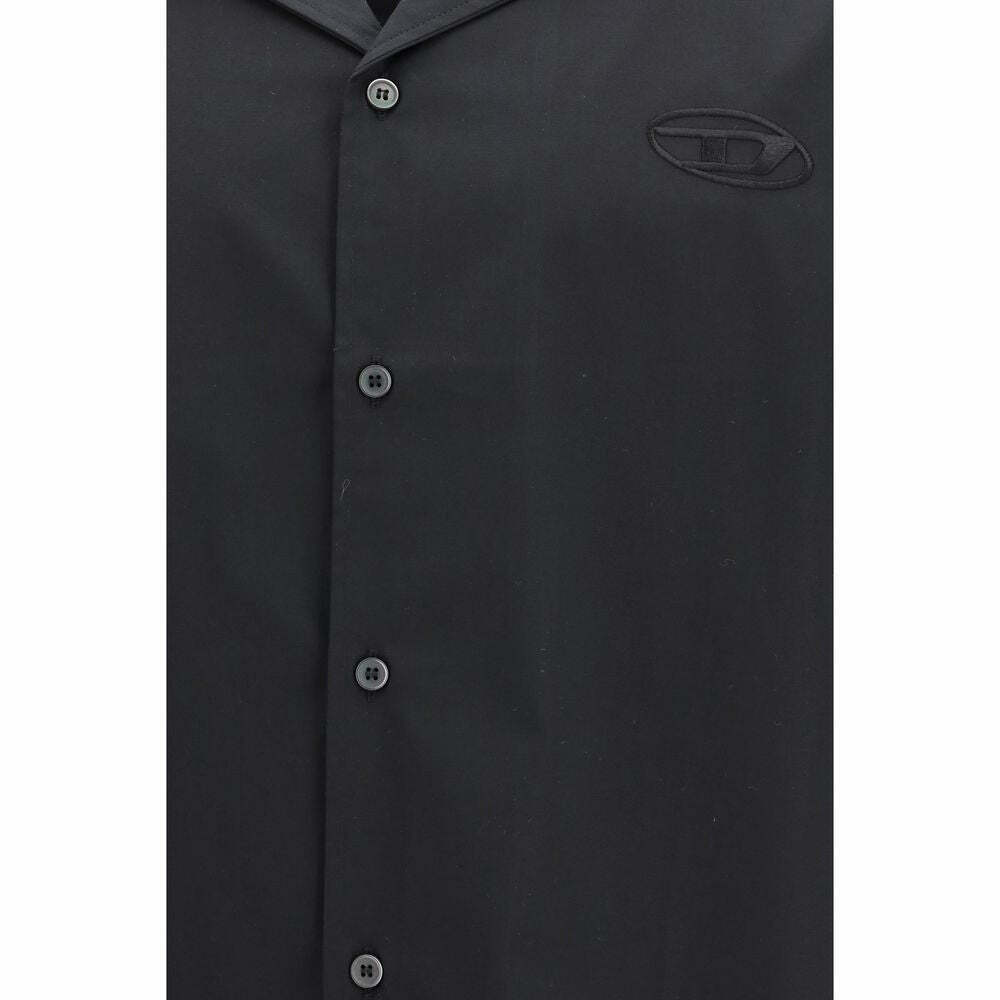 Diesel Men's Short Sleeve Camp Shirt with Embroidered Logo - Black / IT50 | L