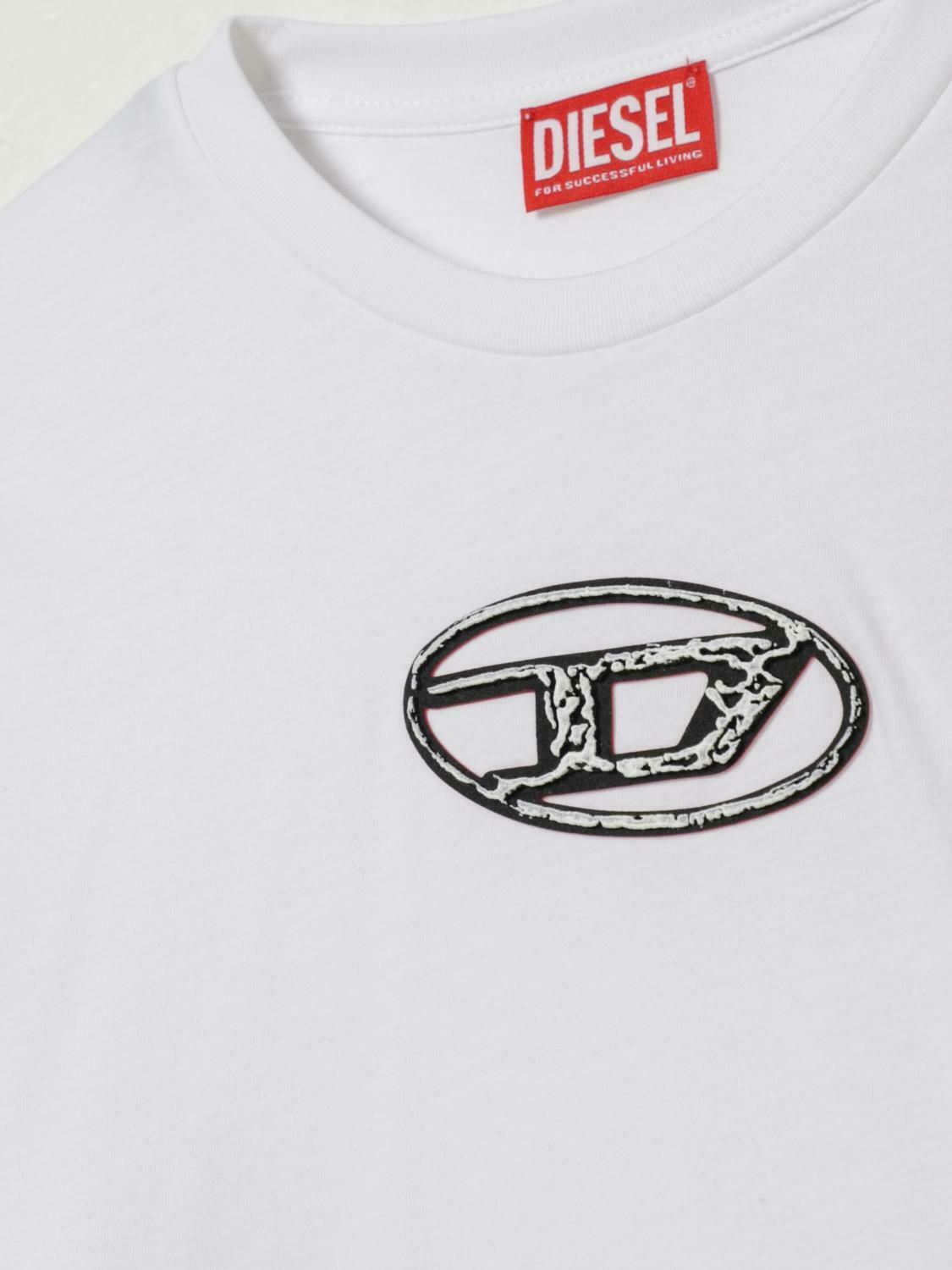 Crew Neck T-Shirt with Embroidered Oval Logo - White / 14 EU