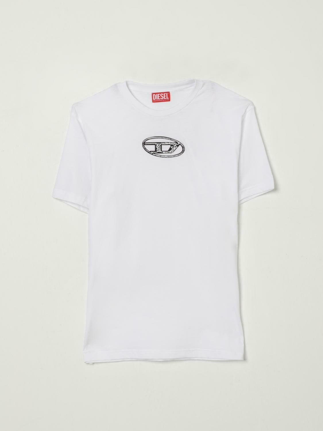 Crew Neck T-Shirt with Embroidered Oval Logo - White / 14 EU