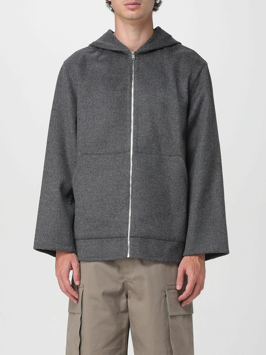Zip Up Hoodie with Long Sleeves and Hooded Neck - Grey / 50 IT