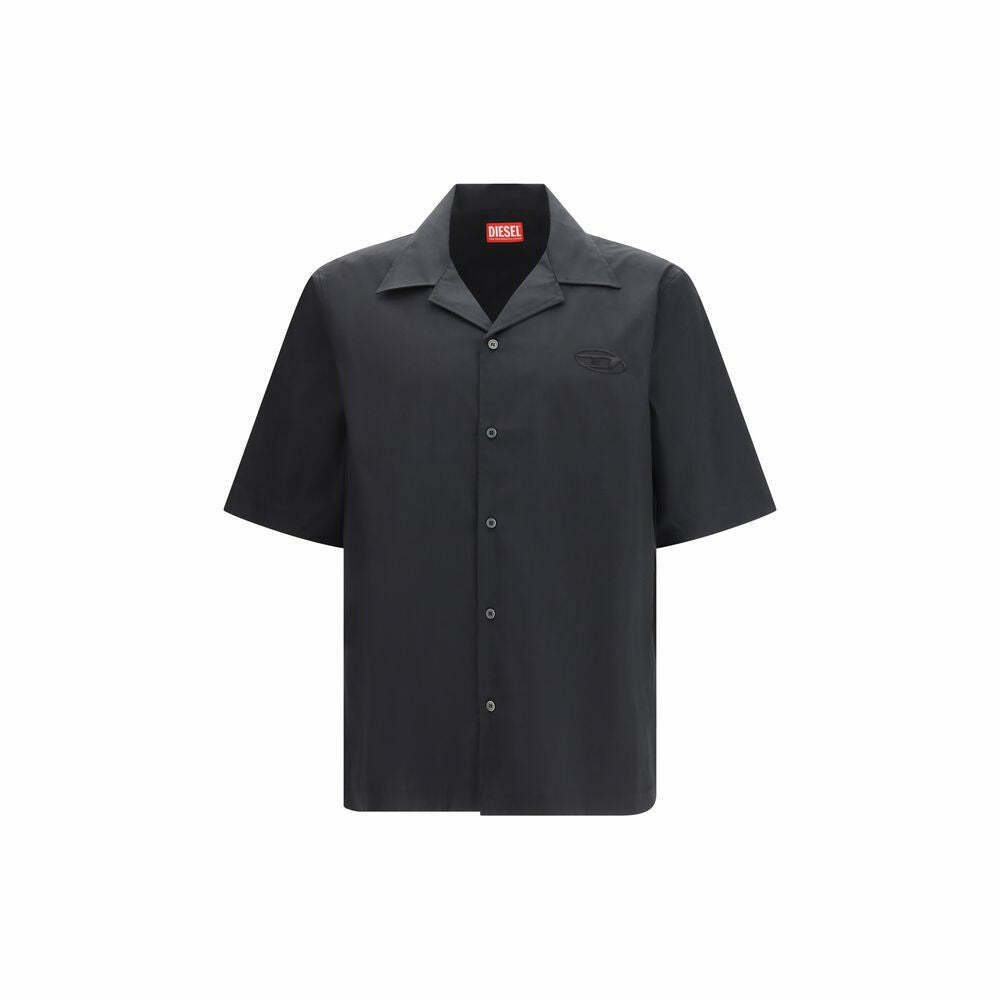 Diesel Men's Short Sleeve Camp Shirt with Embroidered Logo - Black / IT50 | L