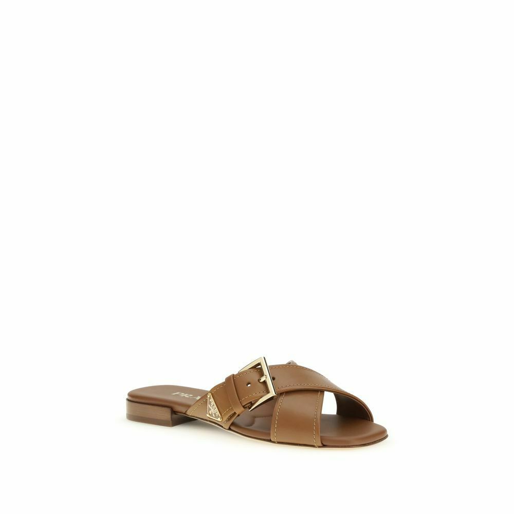 Calf Leather Bos Taurus Flat Sandals - Brown / EU39/US9