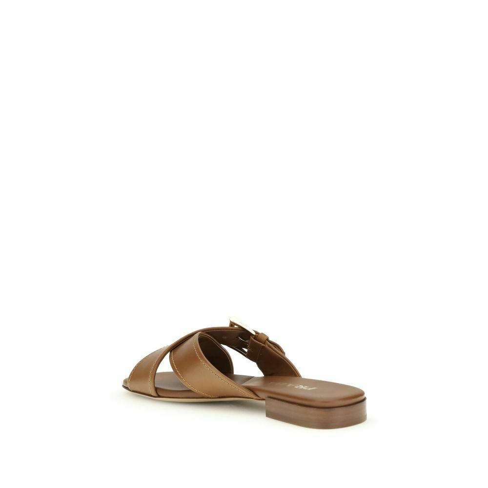 Calf Leather Bos Taurus Flat Sandals - Brown / EU39/US9