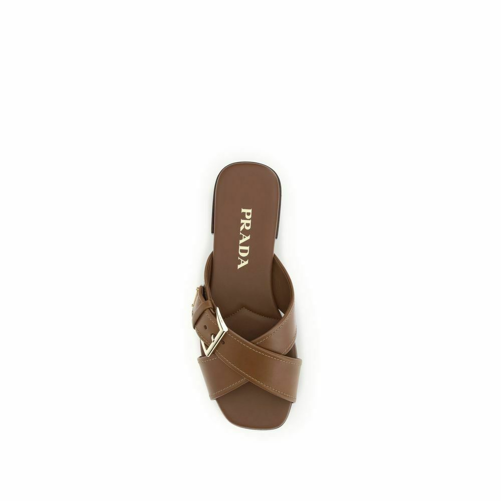 Calf Leather Bos Taurus Flat Sandals - Brown / EU39/US9
