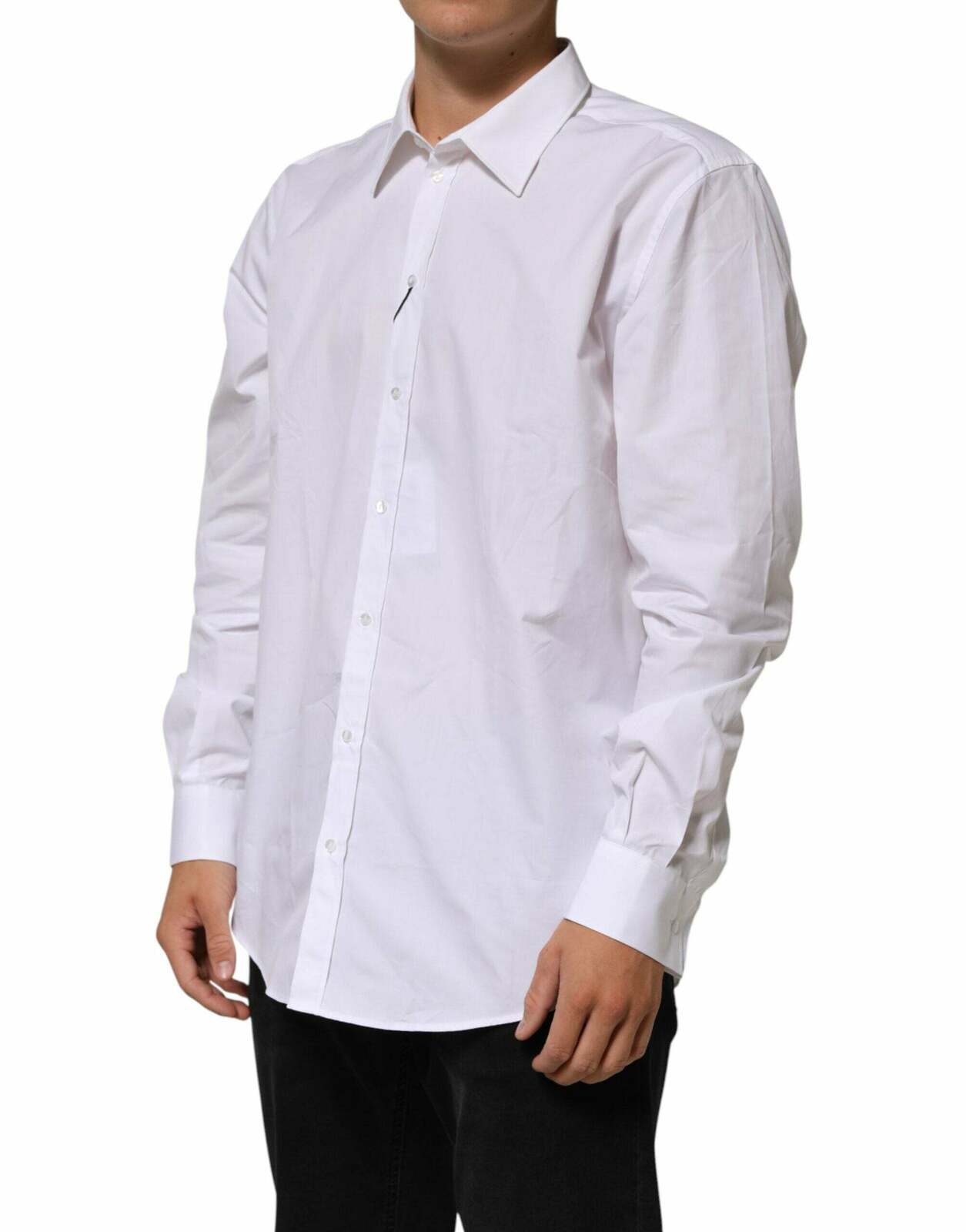 Cotton Collared Long Sleeve Dress Shirt - White / IT44 | 3XL