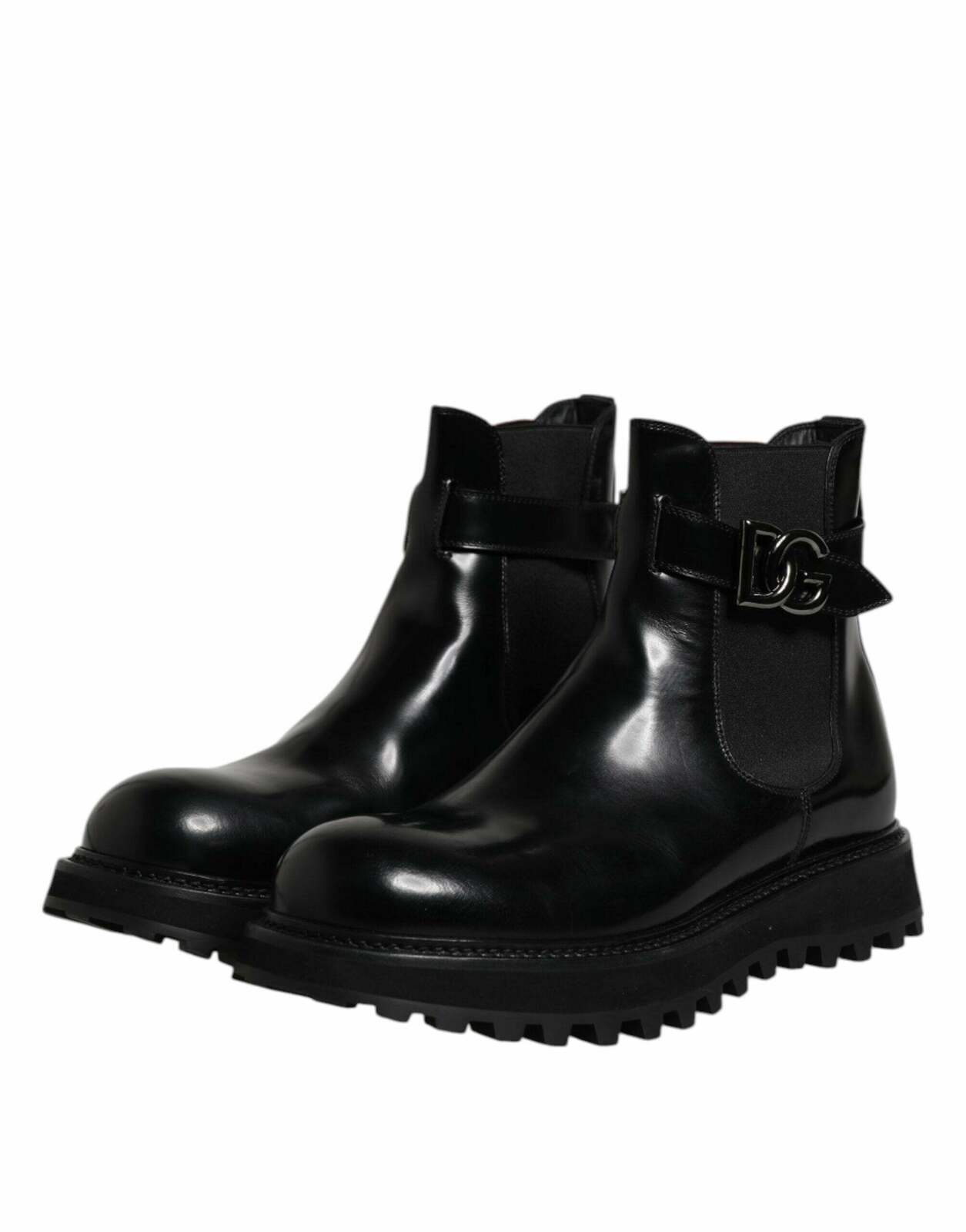 Dolce & Gabbana Leather Chelsea Boots with Buckle Detail - Black / EU44/US11