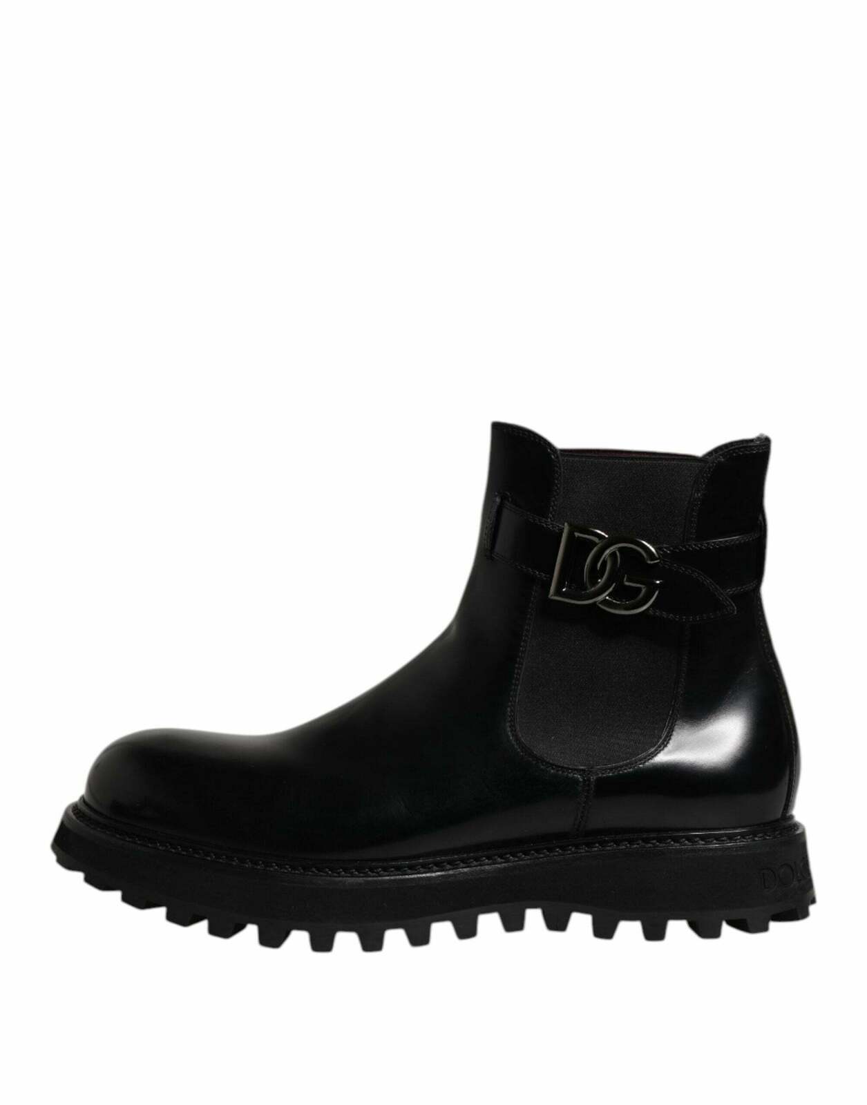 Dolce & Gabbana Leather Chelsea Boots with Buckle Detail - Black / EU44/US11