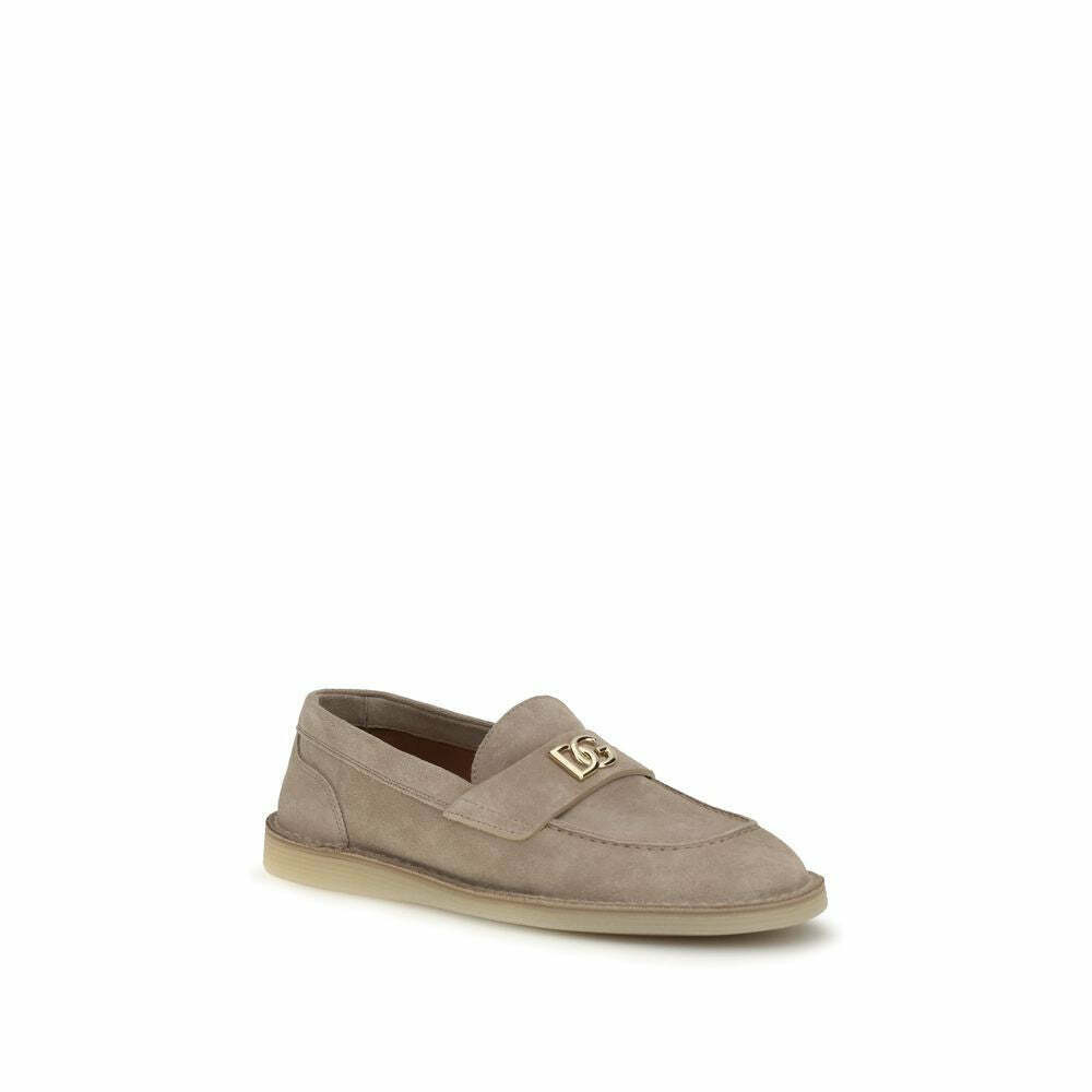 Dolce & Gabbana Suede Loafers with Monogram Detail - Beige / EU41/US11