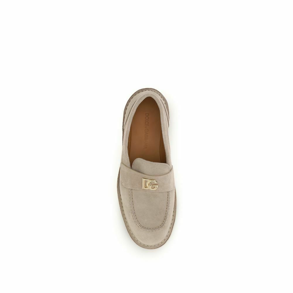 Dolce & Gabbana Suede Loafers with Monogram Detail - Beige / EU38/US8