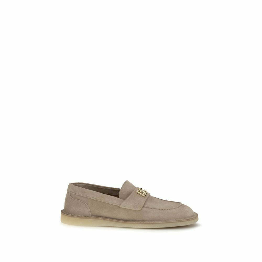 Dolce & Gabbana Suede Loafers with Monogram Detail - Beige / EU41/US11