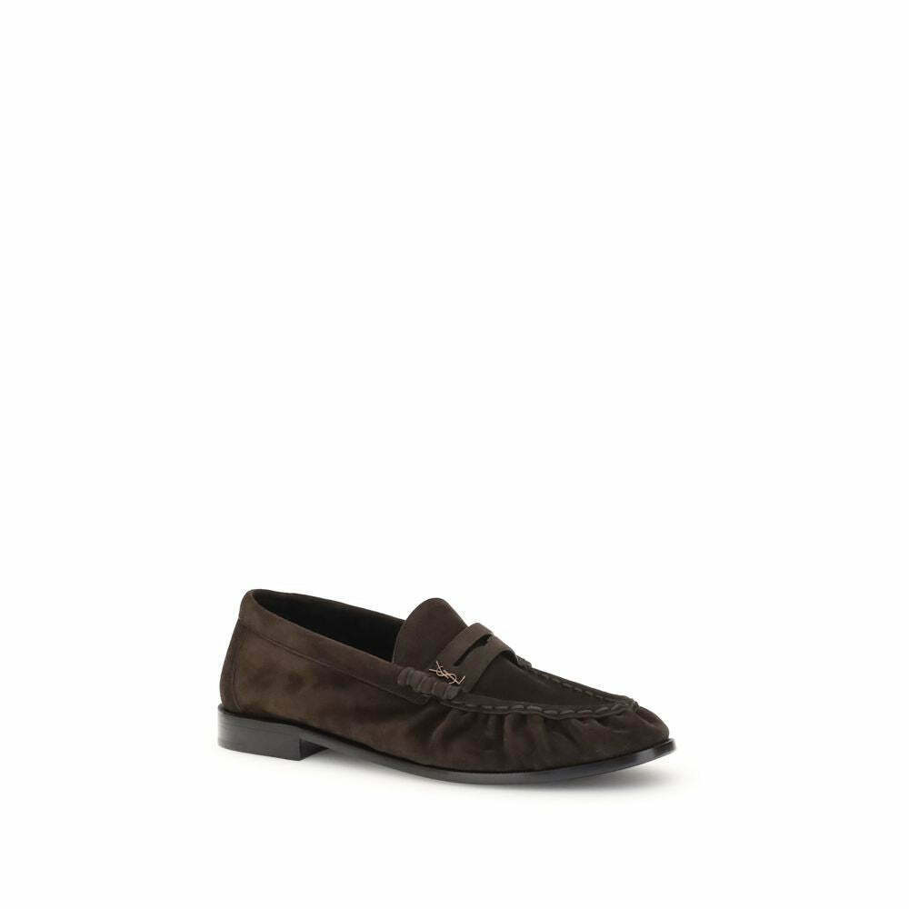 Cassandre Leather Loafers with Gold Metal Decoration - Brown / 43 EU