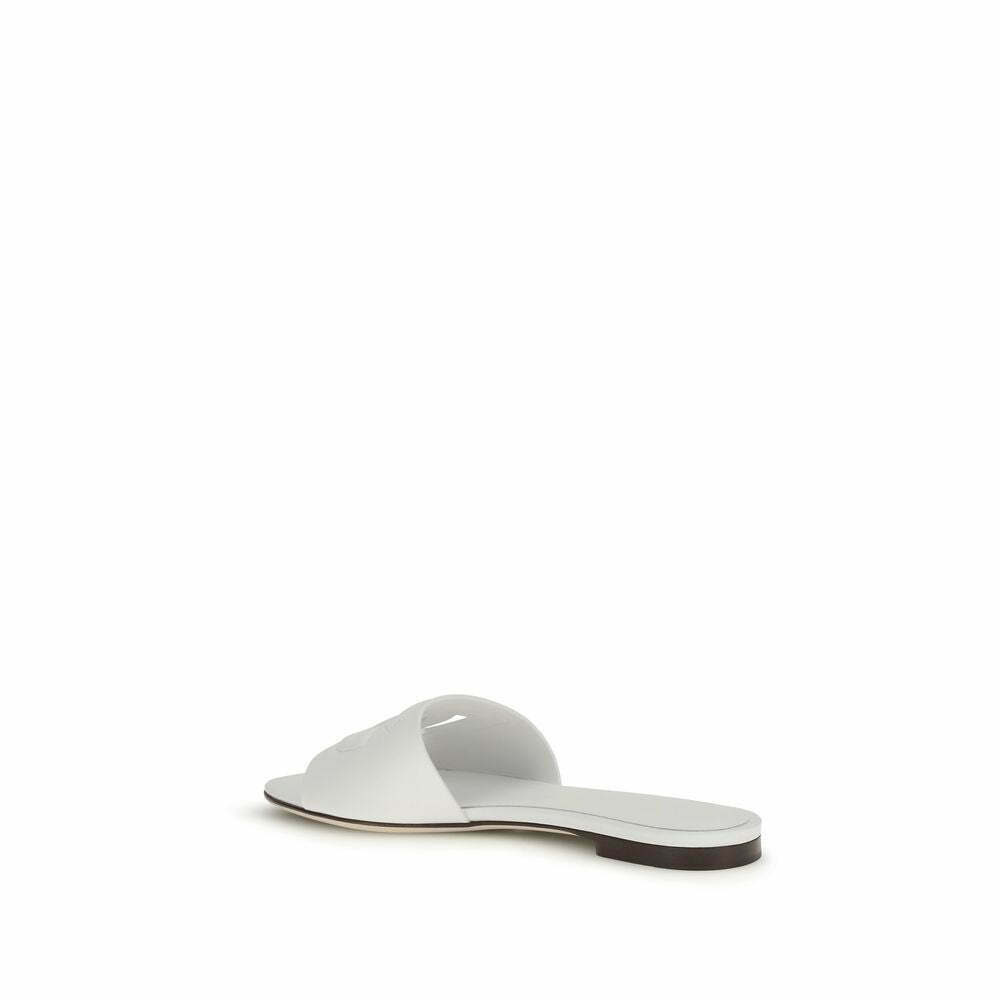 Dolce & Gabbana Logo Embellished Slide Sandals - White / EU36.5/US6.5