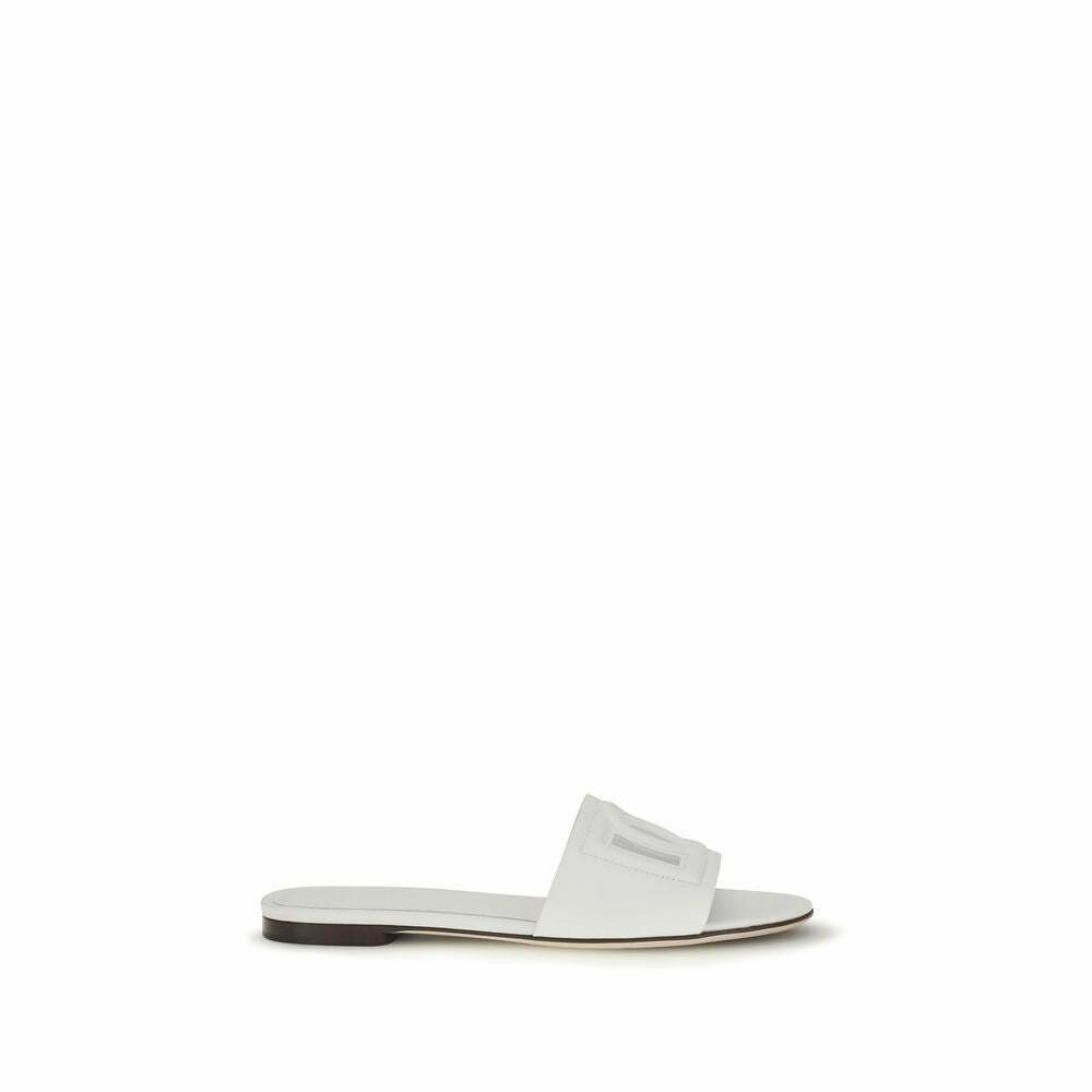 Dolce & Gabbana Logo Embellished Slide Sandals - White / EU36.5/US6.5