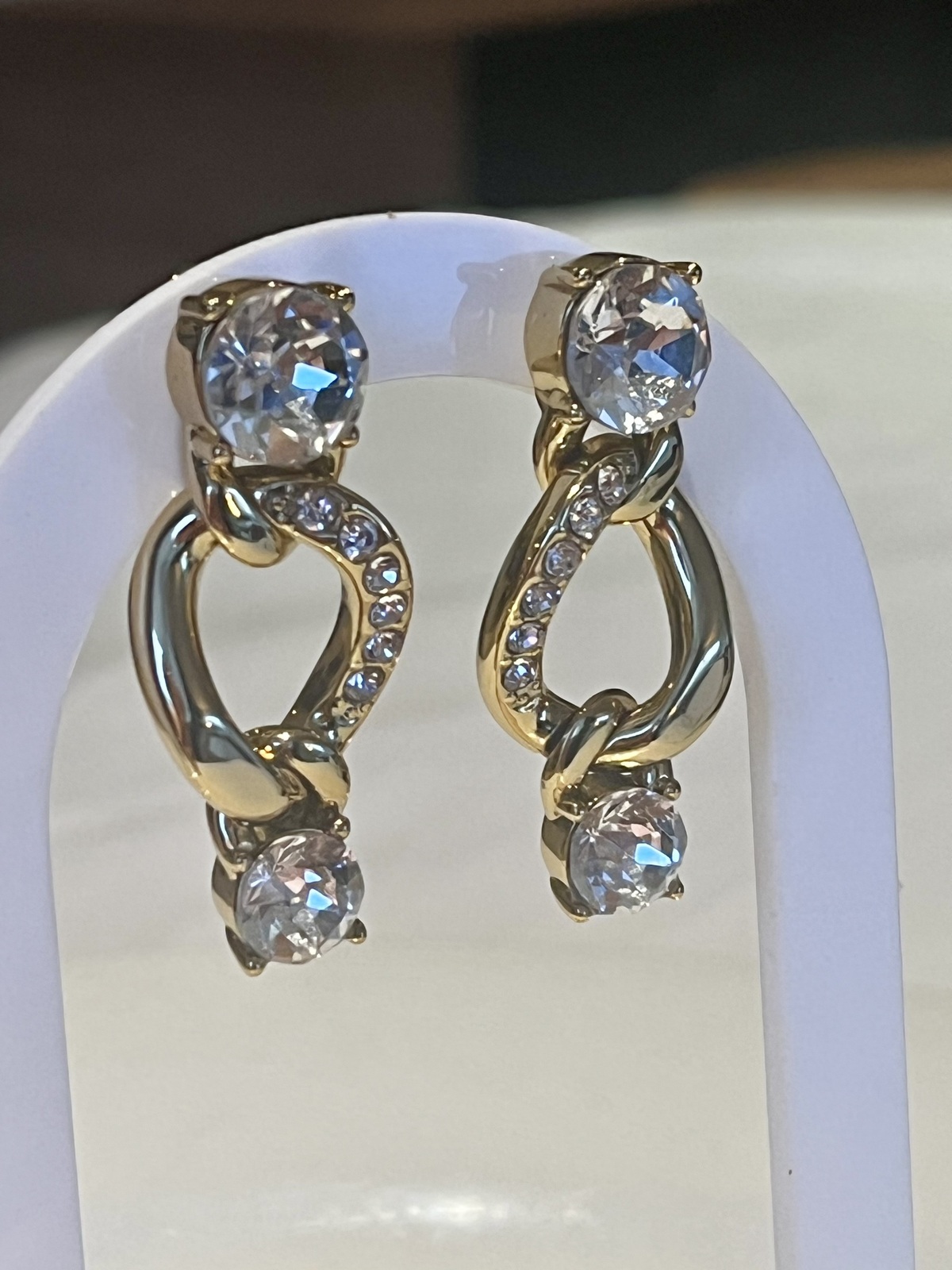 CHAIN DROP EARRINGS IN GOLD WITH CRYSTALS - RRP $129.95- BNWOT