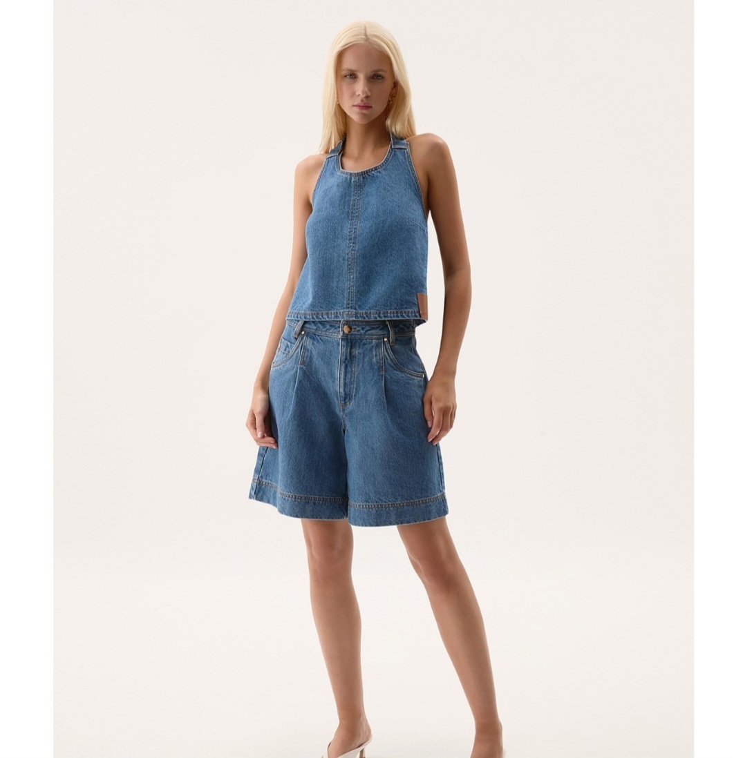 STUDIO  Flynn Longline Denim Short  Colour: BAY BLUE        