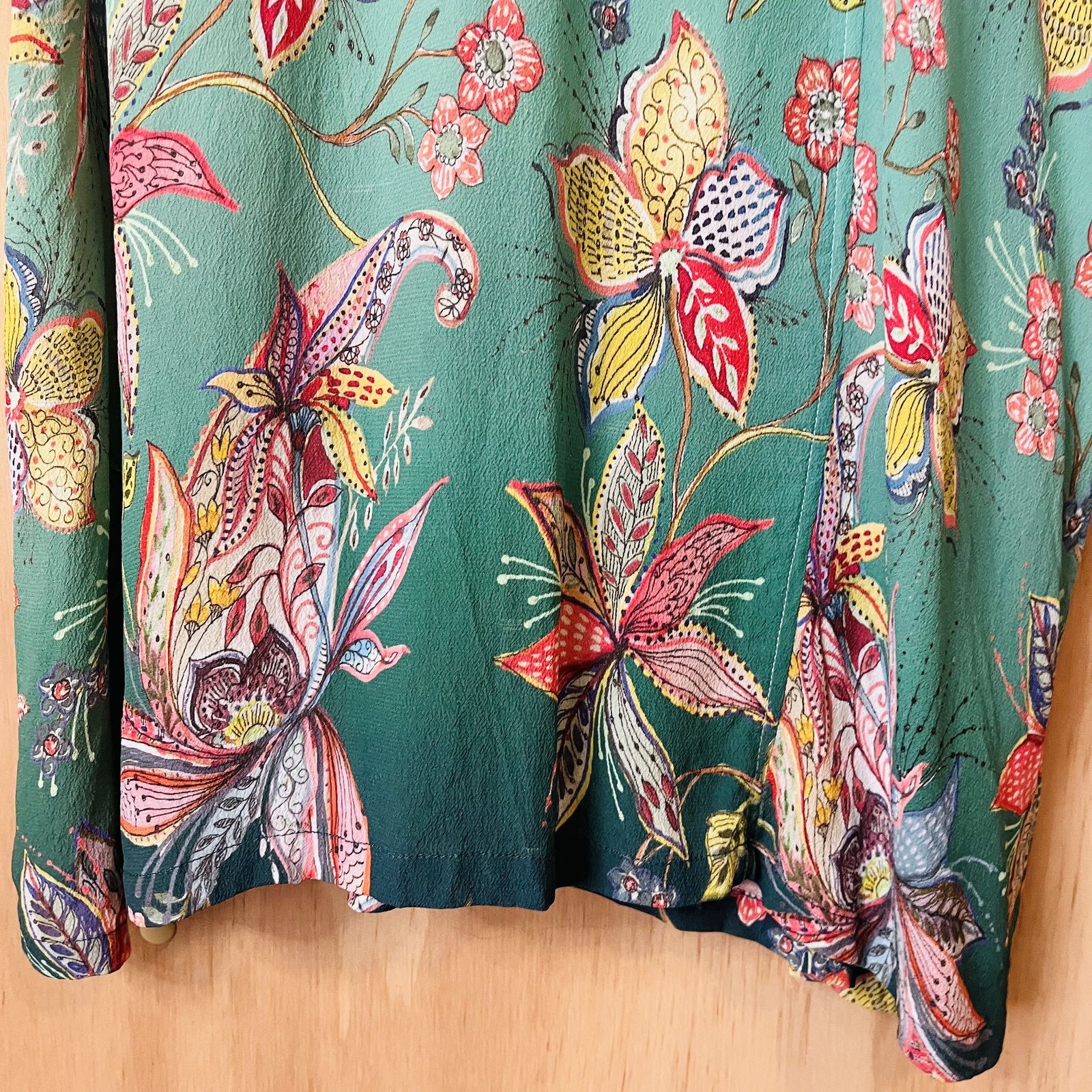 Floral Wrap Midi Dress – Teal Print, Viscose/Silk Blend, Size 14