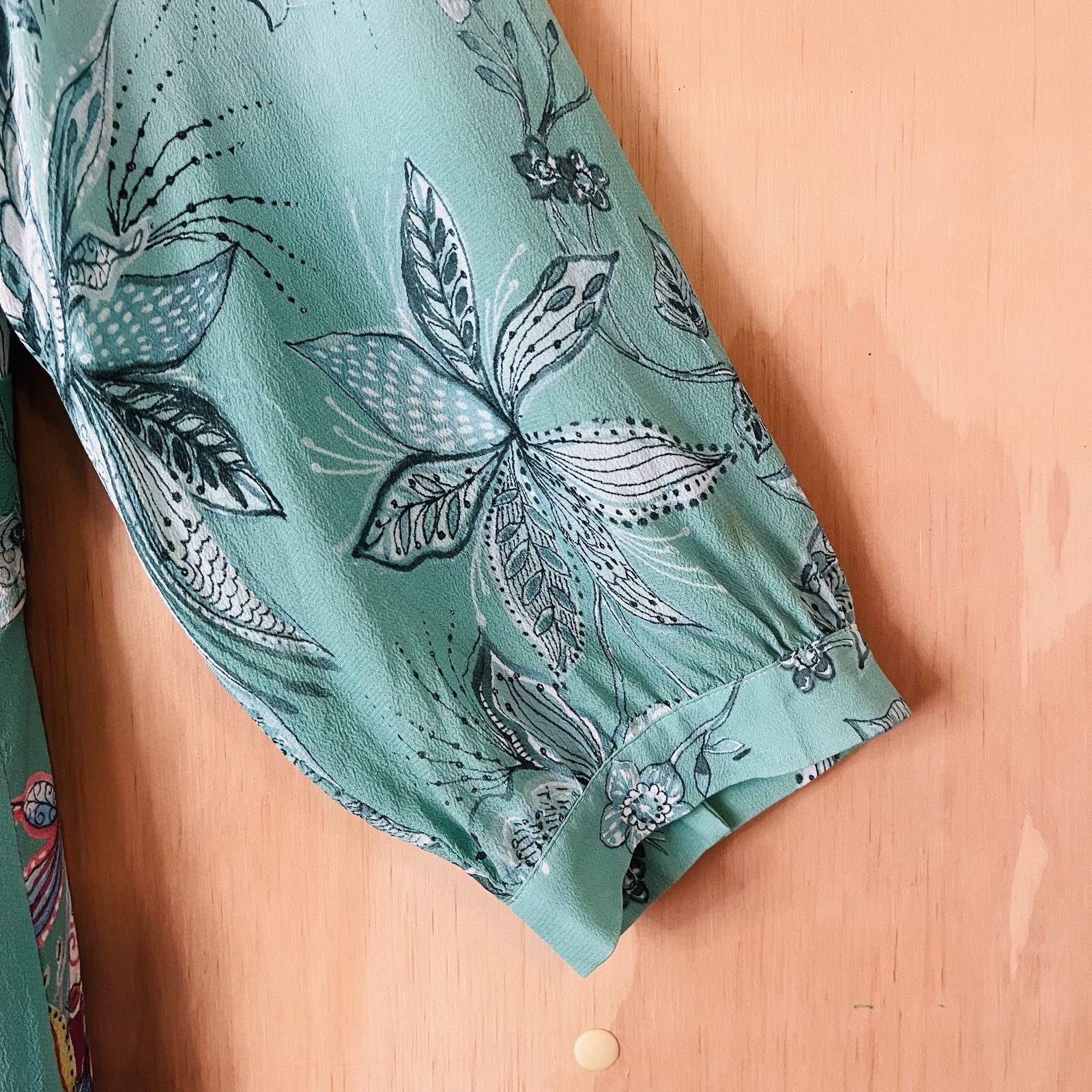 Floral Wrap Midi Dress – Teal Print, Viscose/Silk Blend, Size 14