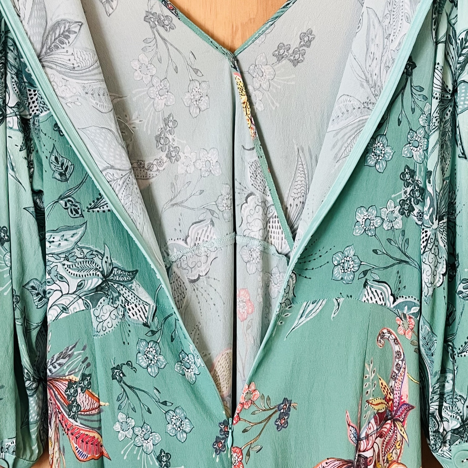 Floral Wrap Midi Dress – Teal Print, Viscose/Silk Blend, Size 14