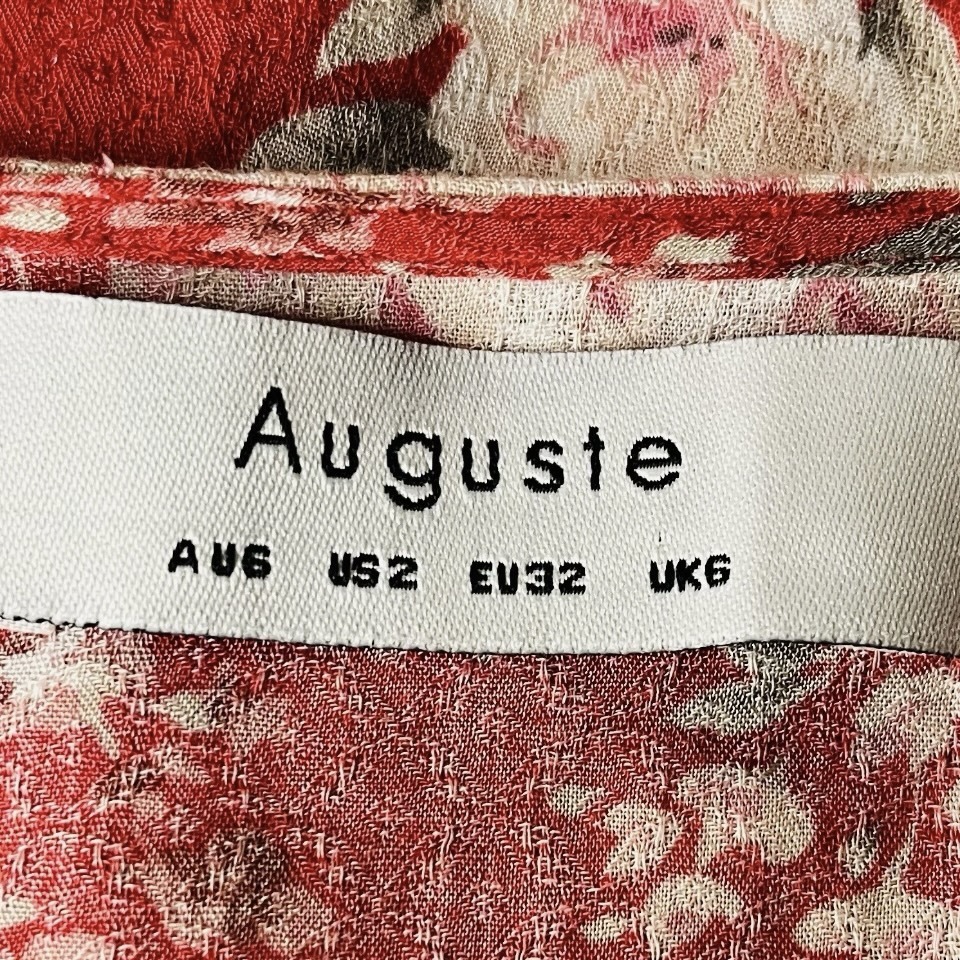 Floral Long Sleeve Mini Dress – Red Print, 100% Rayon, AU 6