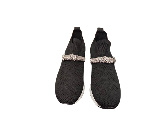 black stretch embellished slip on sneaker