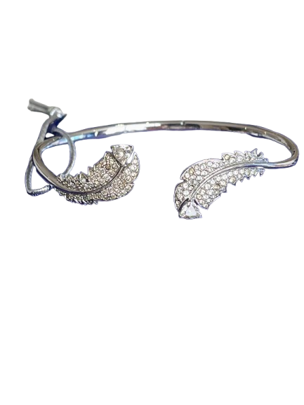 SILVER FEATHER HINGED BANGLE - SIZE MEDIUM-RRP $199