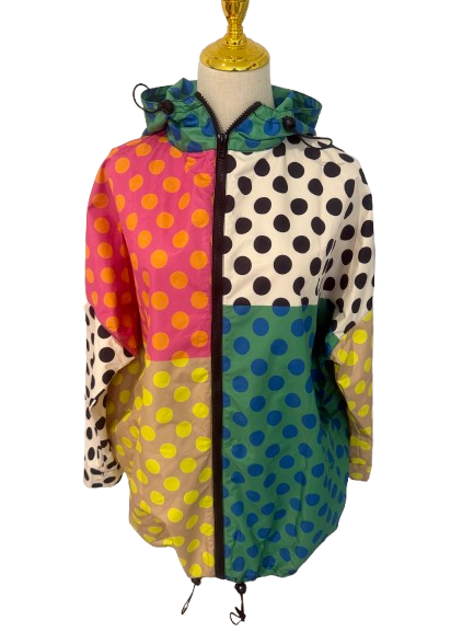 multi coloured raincoat. 