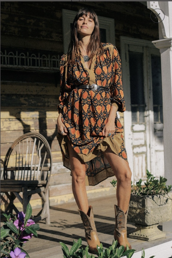 PEACE TRAIN SILK CAFTAN DRESS