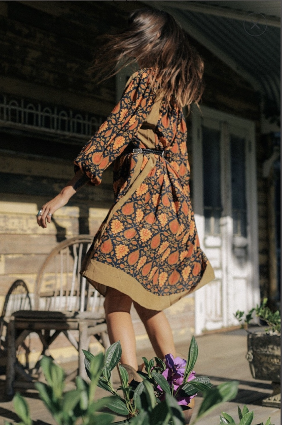 PEACE TRAIN SILK CAFTAN DRESS