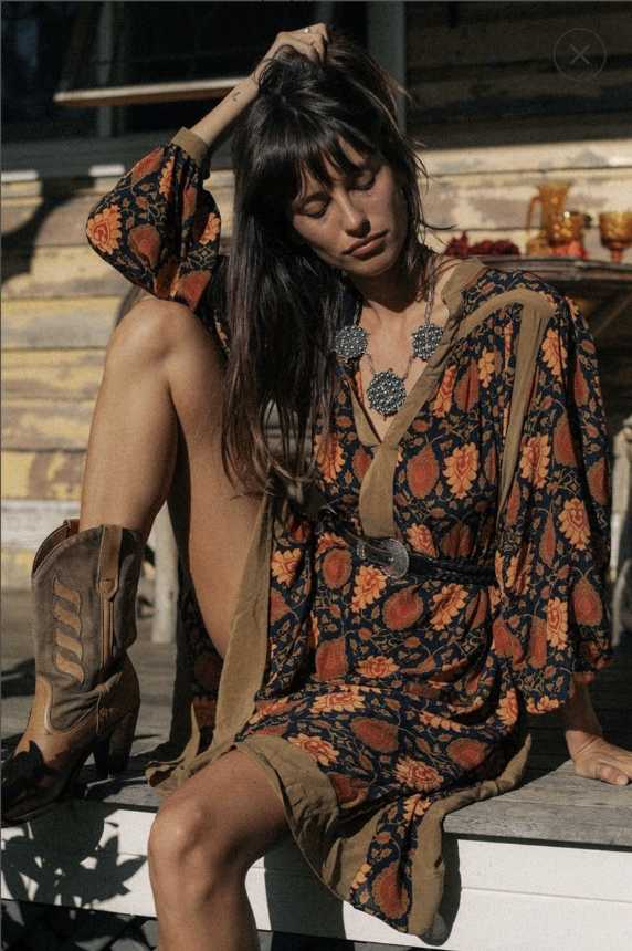 PEACE TRAIN SILK CAFTAN DRESS