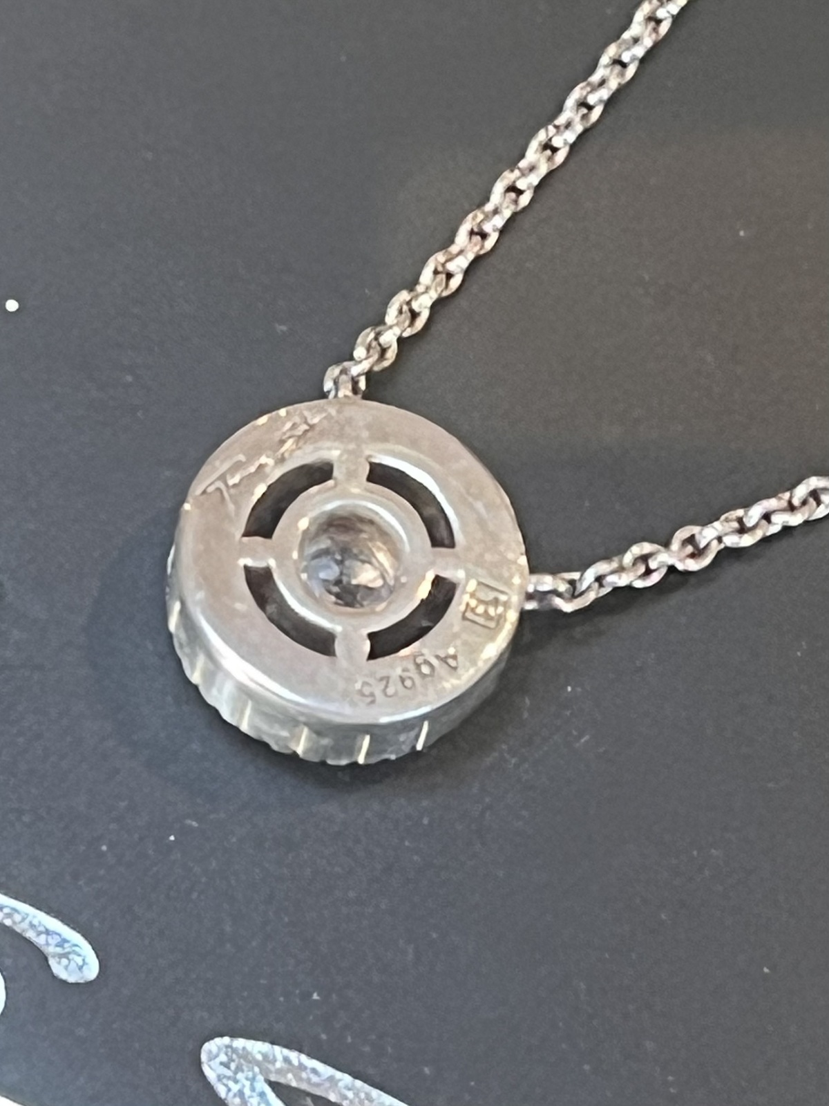 COLLIER PAVE CIRCLE NECKLACE SS WITH CLEAR ZIRCONIAS -RRP $199 