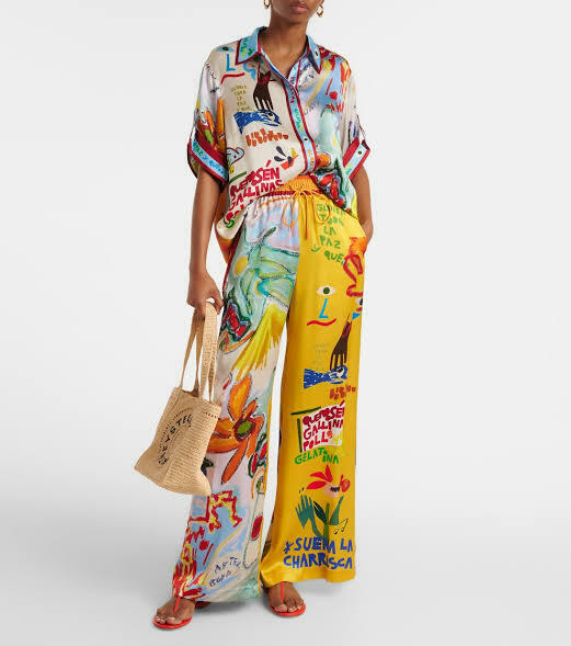 La Charrasca Silk Wide Leg Trousers AU 12