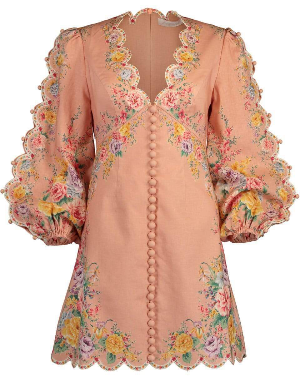 Zinnia Scallop Mini Dress in Coral Floral