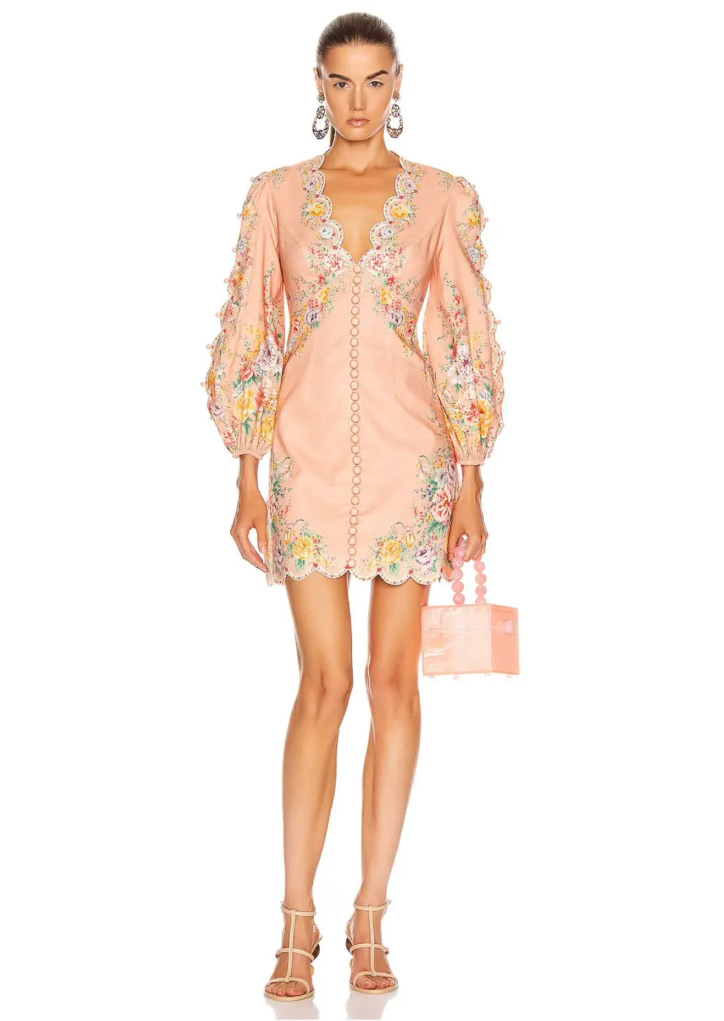 Zinnia Scallop Mini Dress in Coral Floral