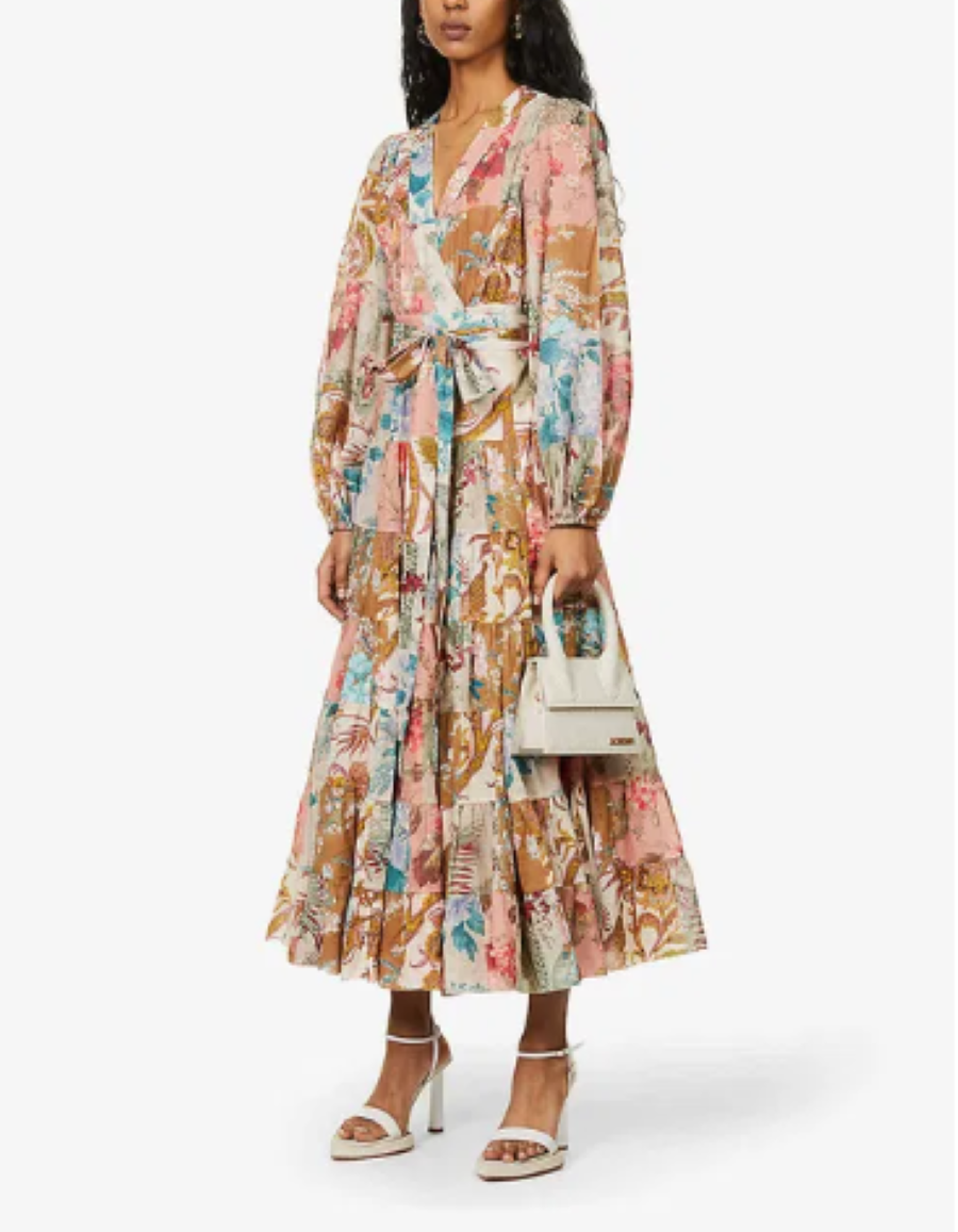 Cassia Floral-Print Cotton Wrap Maxi Dress