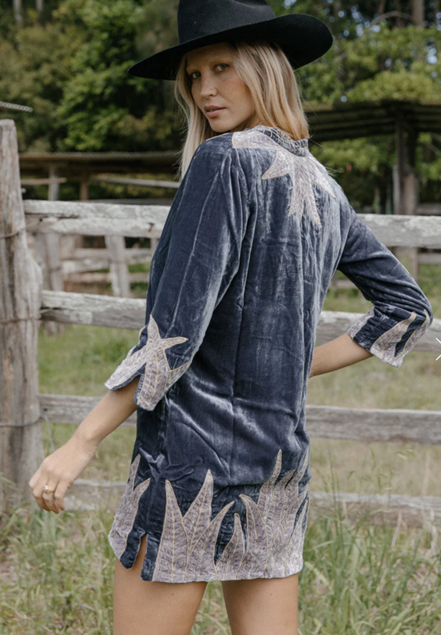 AQUARIUS VELVET TUNIC DRESS - EBONY