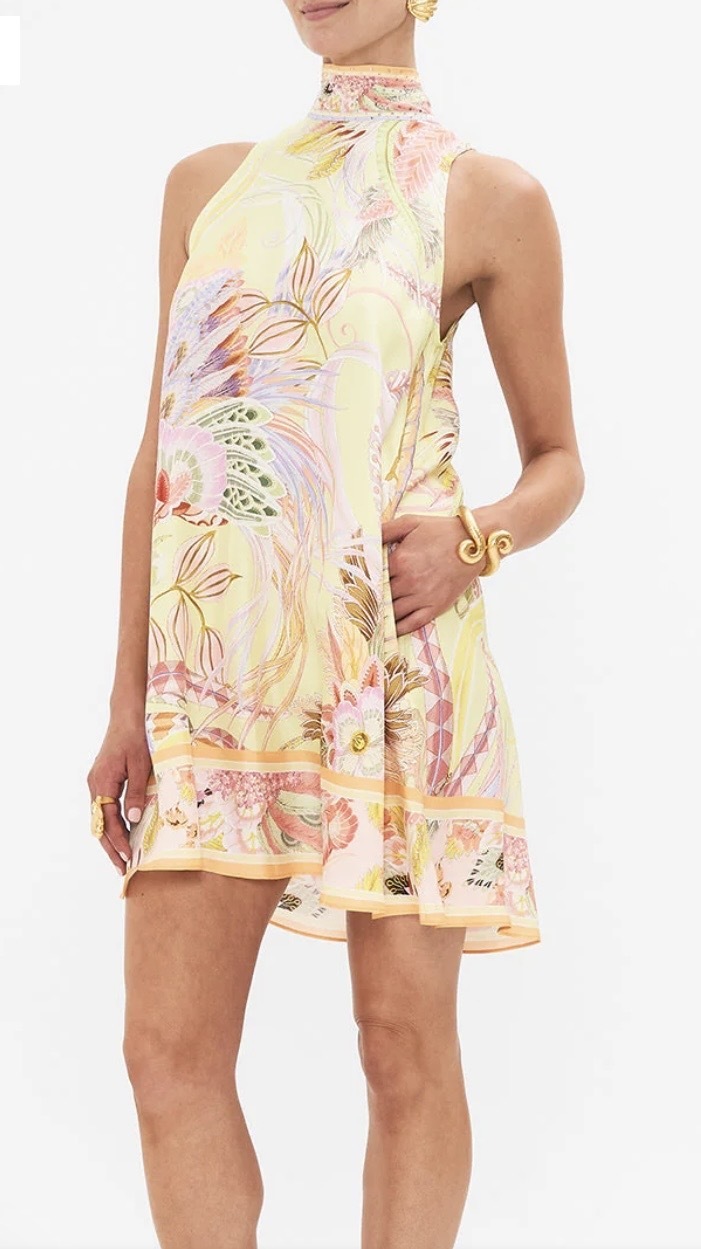 Cosmic Tuscan back tie 100% silk short dress size Medium 