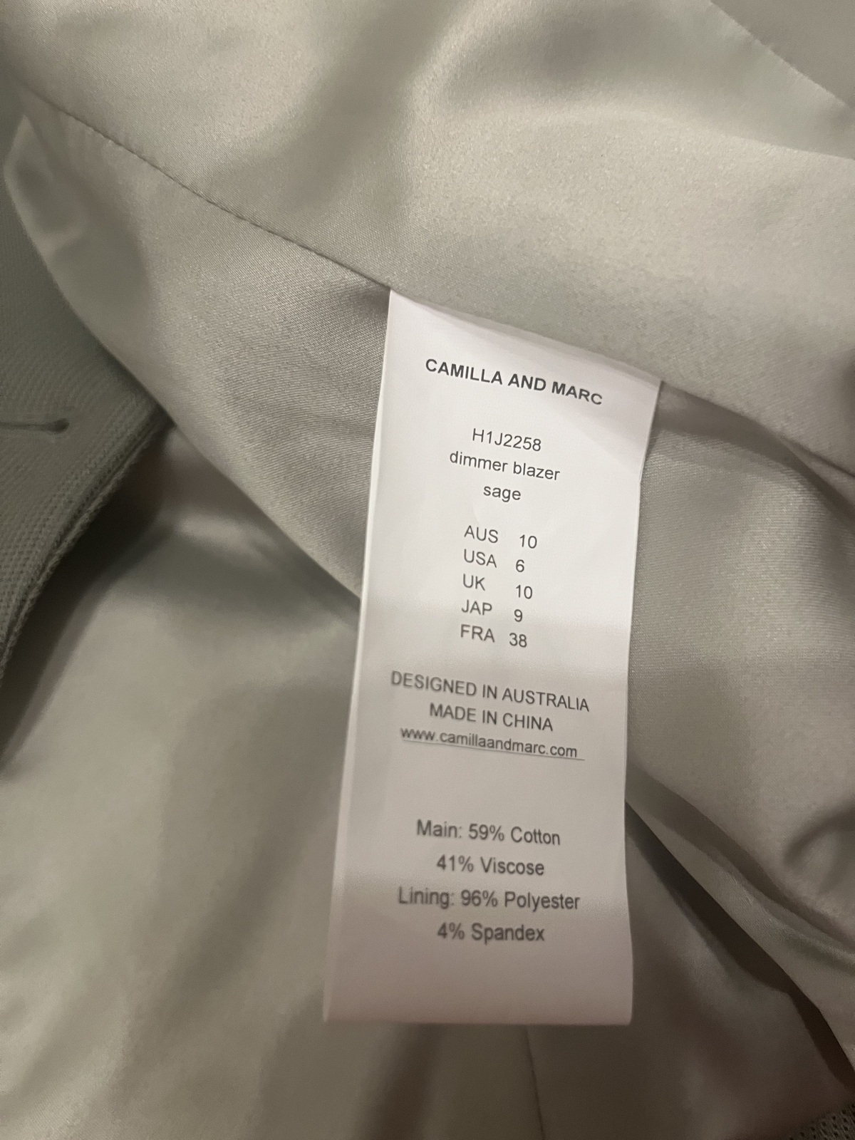 size AU10 sage Dimmer Blazer