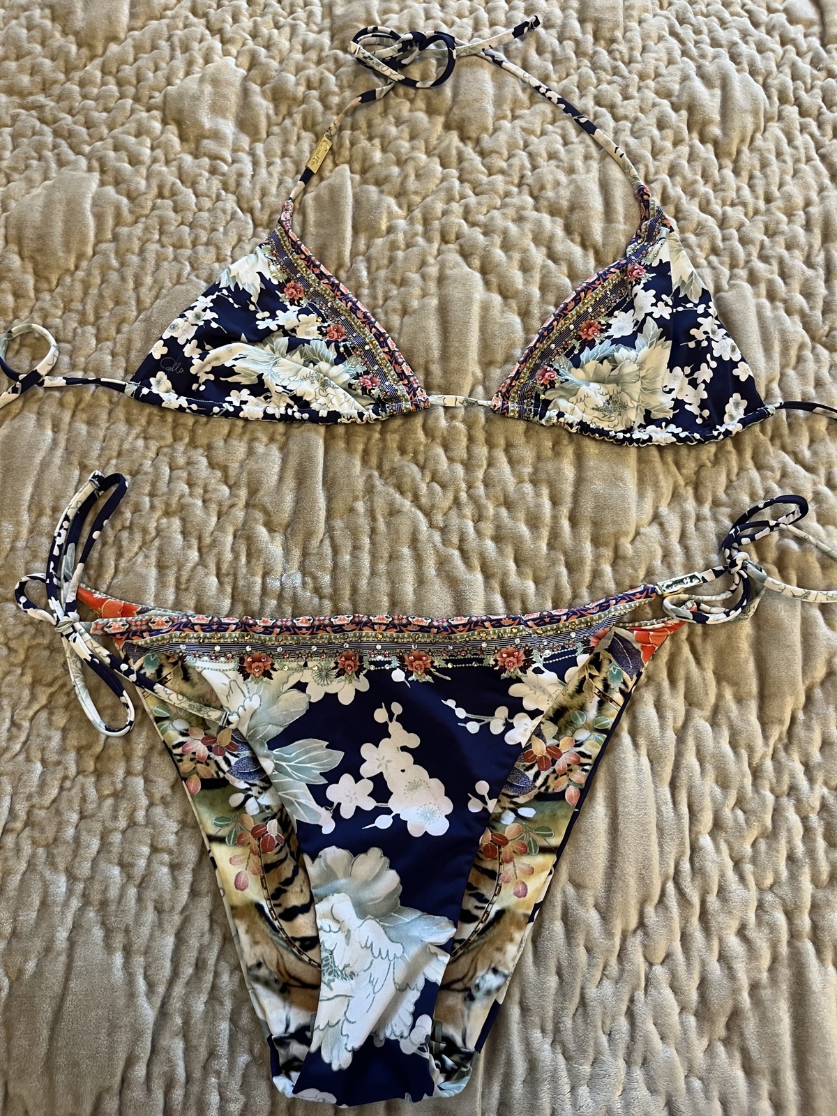 reversible crystal embellished bikini set 