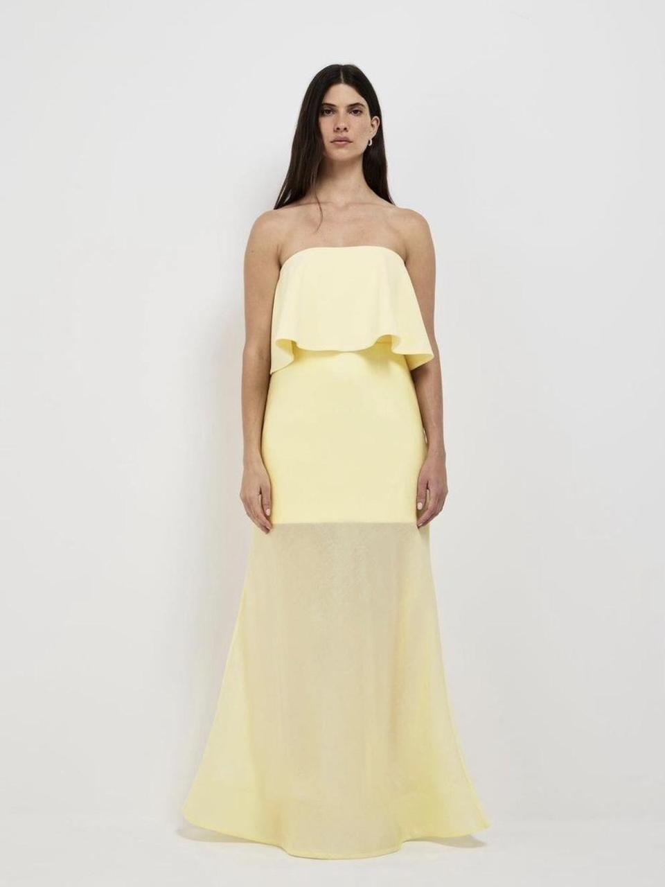 $269 Gemini Strapless Maxi Dress Butter Yellow Size 6