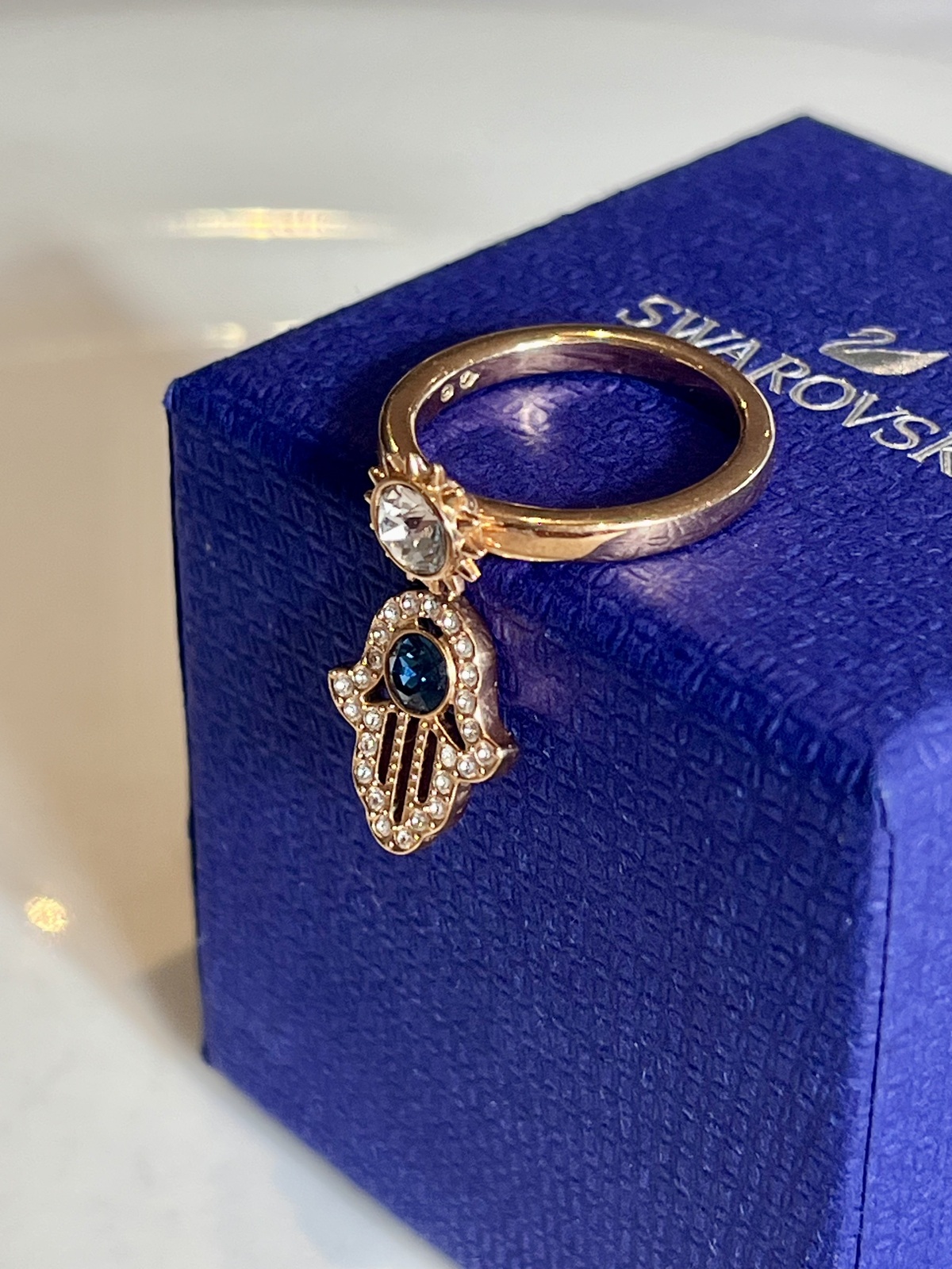 SYMBOLIC MOTIF HAMSA CHARM RING 18K RGP - SIZE 52 - BNWOT