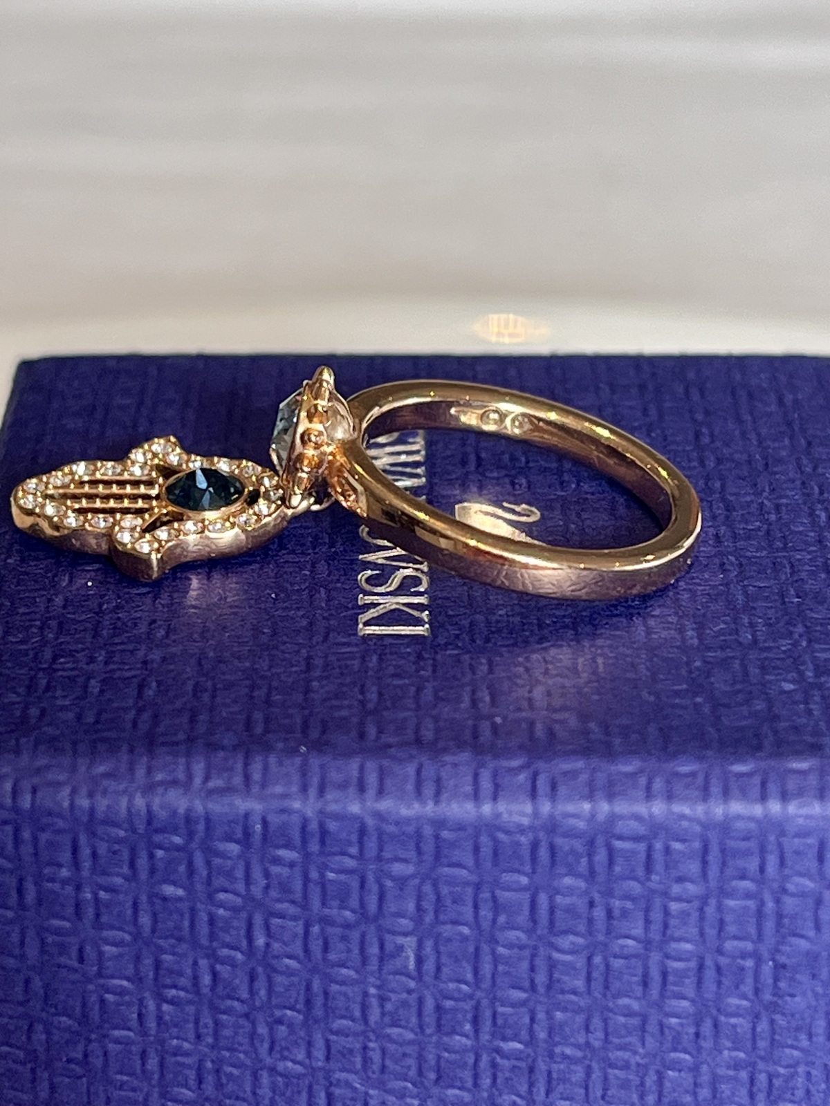 SYMBOLIC MOTIF HAMSA CHARM RING 18K RGP - SIZE 52 - BNWOT