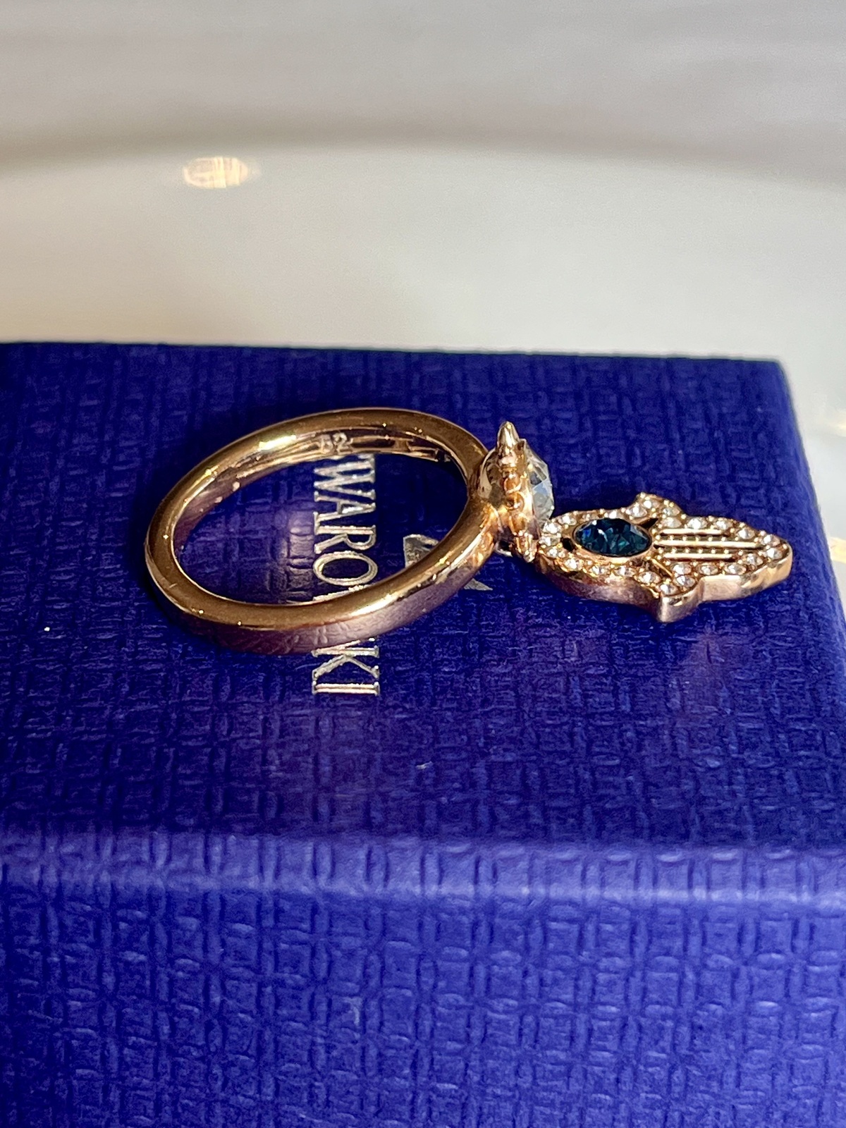 SYMBOLIC MOTIF HAMSA CHARM RING 18K RGP - SIZE 52 - BNWOT