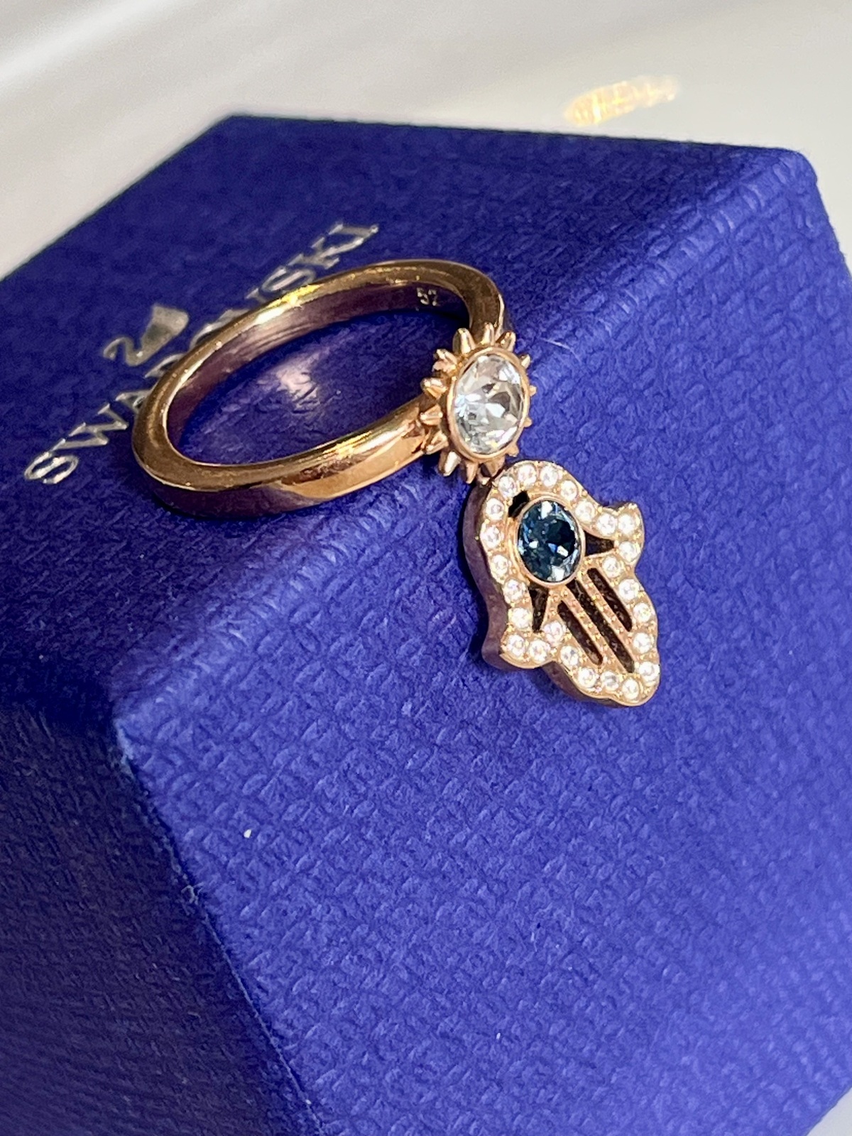 SYMBOLIC MOTIF HAMSA CHARM RING 18K RGP - SIZE 52 - BNWOT