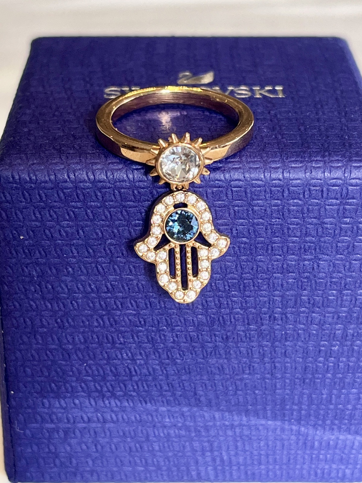 SYMBOLIC MOTIF HAMSA CHARM RING 18K RGP - SIZE 52 - BNWOT