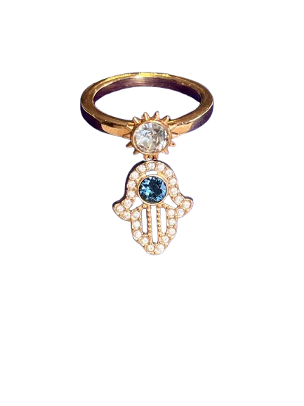 SYMBOLIC MOTIF HAMSA CHARM RING 18K RGP - SIZE 52 - BNWOT