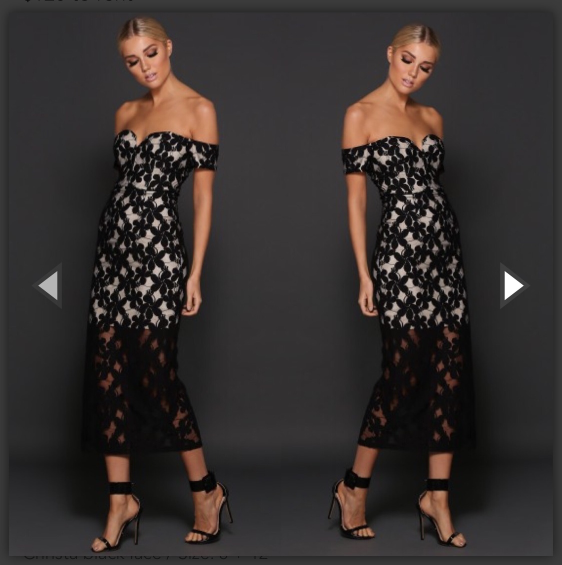 ‘Lucia’ black cocktail lace midi dress (size 6)