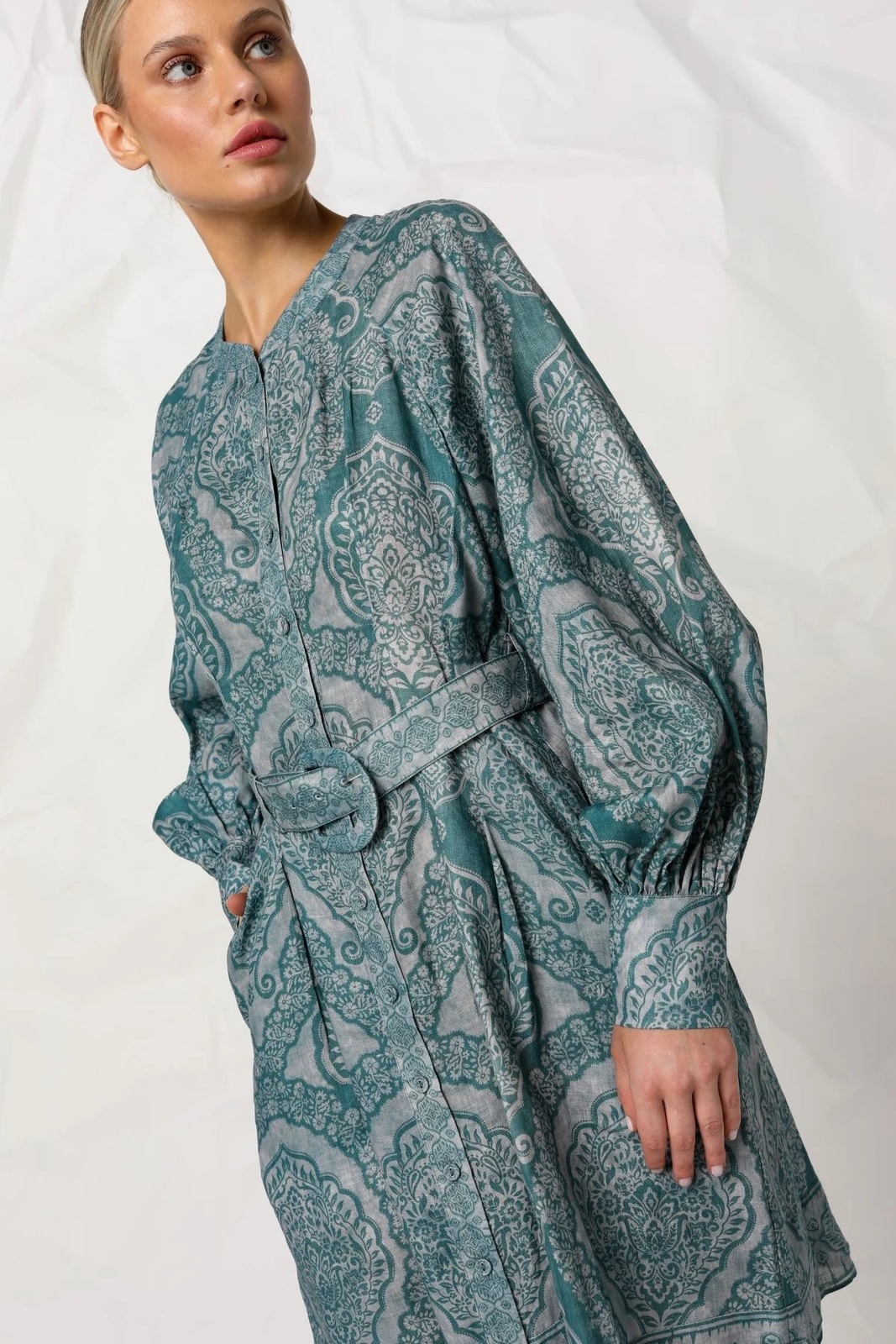 - Riley Long Sleeve Mini Dress, Indigo Henna 