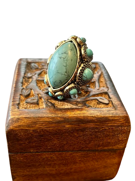 VINYASA VOYAGE RING - ANTIQUE GOLD WITH TURQUOISE SIZE 7