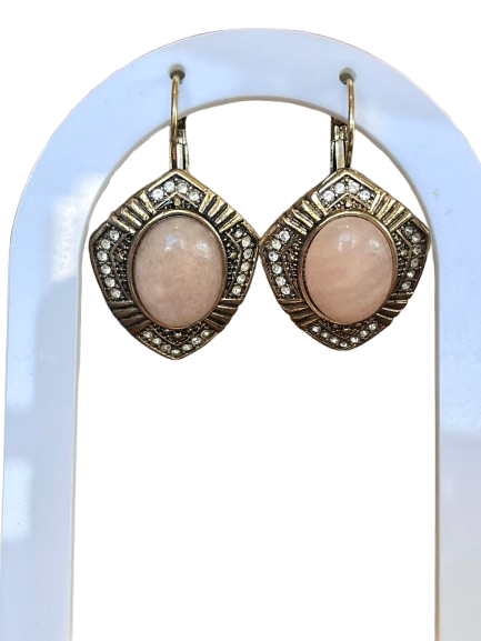 DREAM WITH ME DROP EARRINGS IN ANTIQUE GOLD WITH PINK QUARTZ