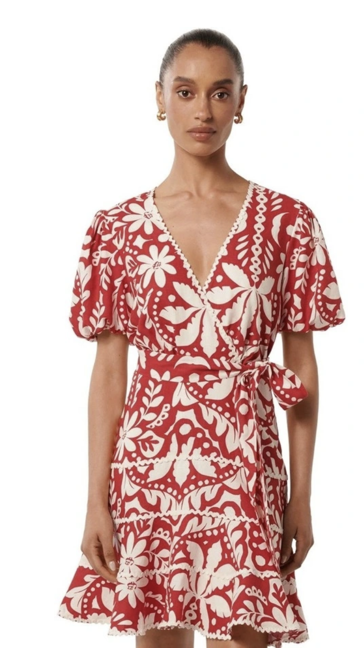 Natalia Tiered skater mini dress tropical print red 